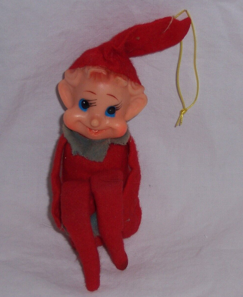 Vintage Japan Christmas Knee Hugger Elf Pixie Ornament Red