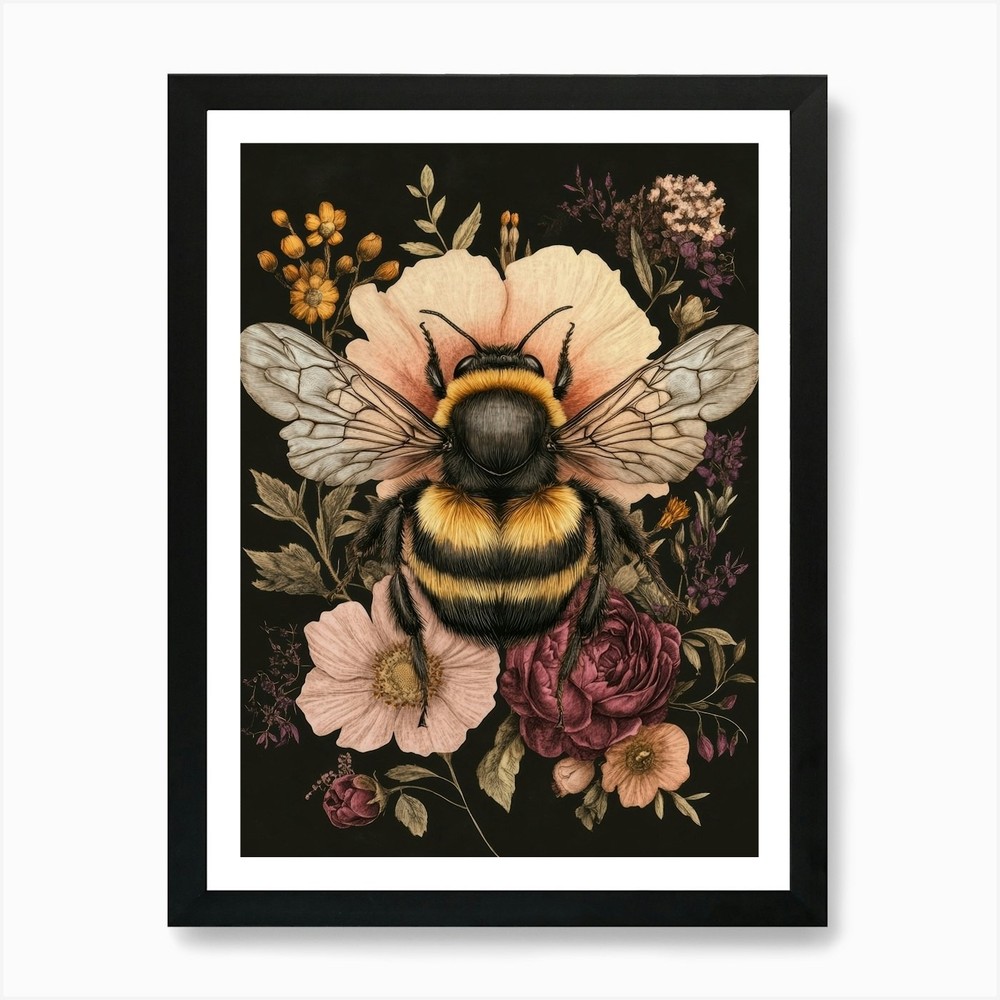 Bee And Flowers 1 Art Print Framed Wall Art Poster Canvas Print Picture