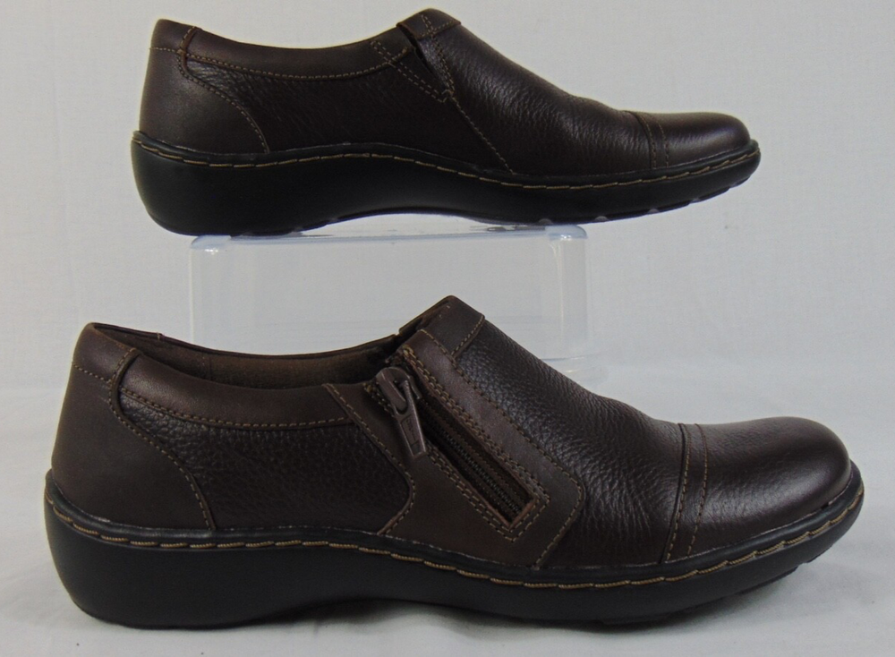 Clarks Womens Cora Giny Slip On Loafers Brown Leather Comfort Size 6M