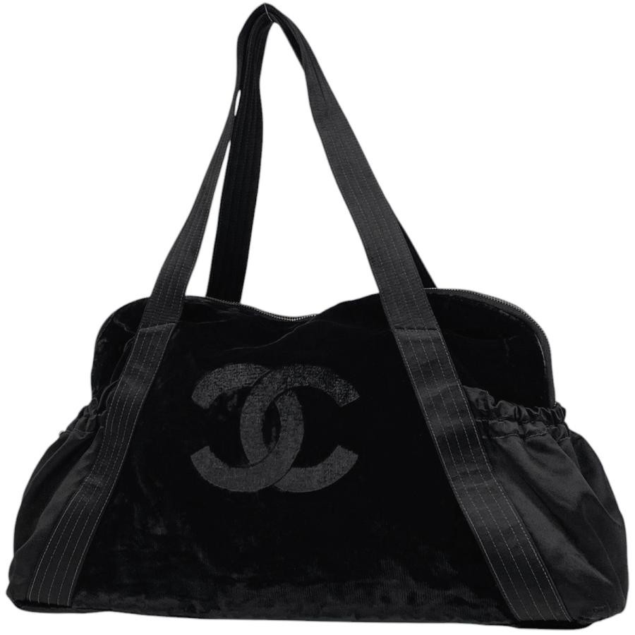 Chanel Coco Mark Black Velvet Shoulder Bag Pre-Owned