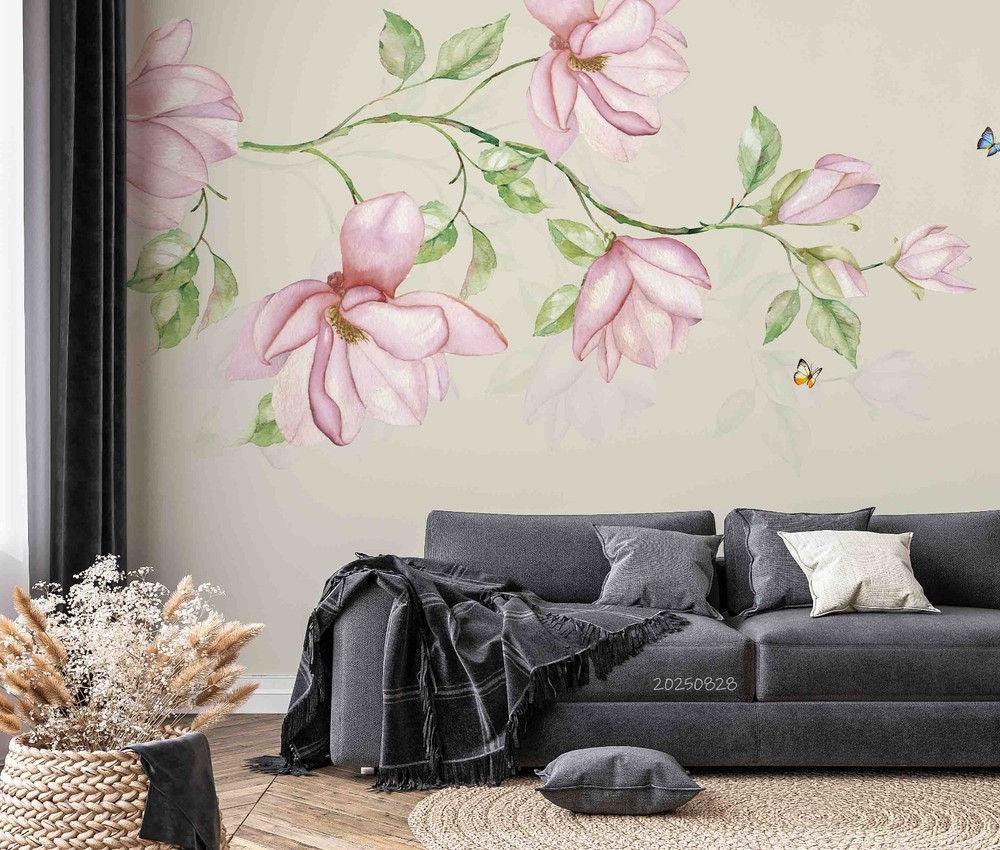 3D Flowers Butterflies Watercolor Wall Murals Wallpaper Murals Wall Sticker