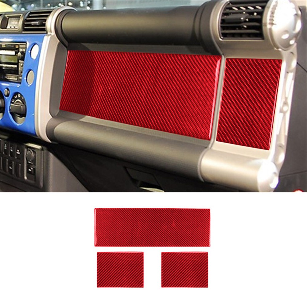 3Pcs Dashboard Panel Trim Cover Carbon Fiber For Toyota FJ Curiser 2007-2021 RED