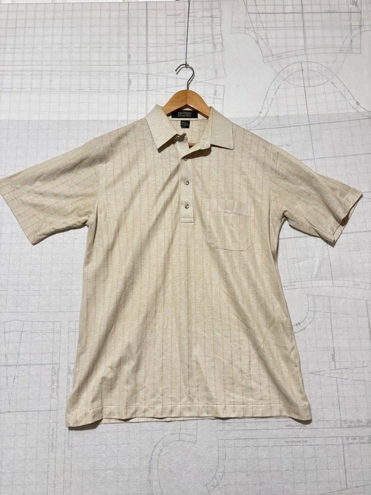 Jantzen Shirt Mens Size Medium Striped Natural Touch Polo Vintage Single Stitch