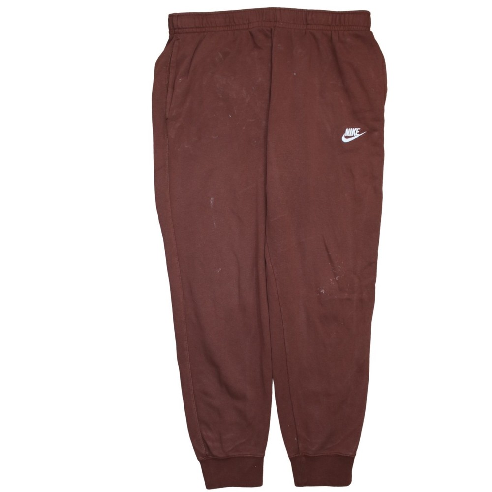 Nike Mens Joggers Brown Fleece Embroidered Swoosh Elastic Waist Tapered Fit L
