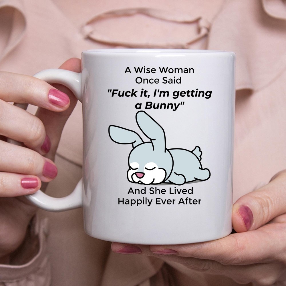 Funny Rabbit Lazy Day Coffee Mug Gift for Women White Ceramic Cup