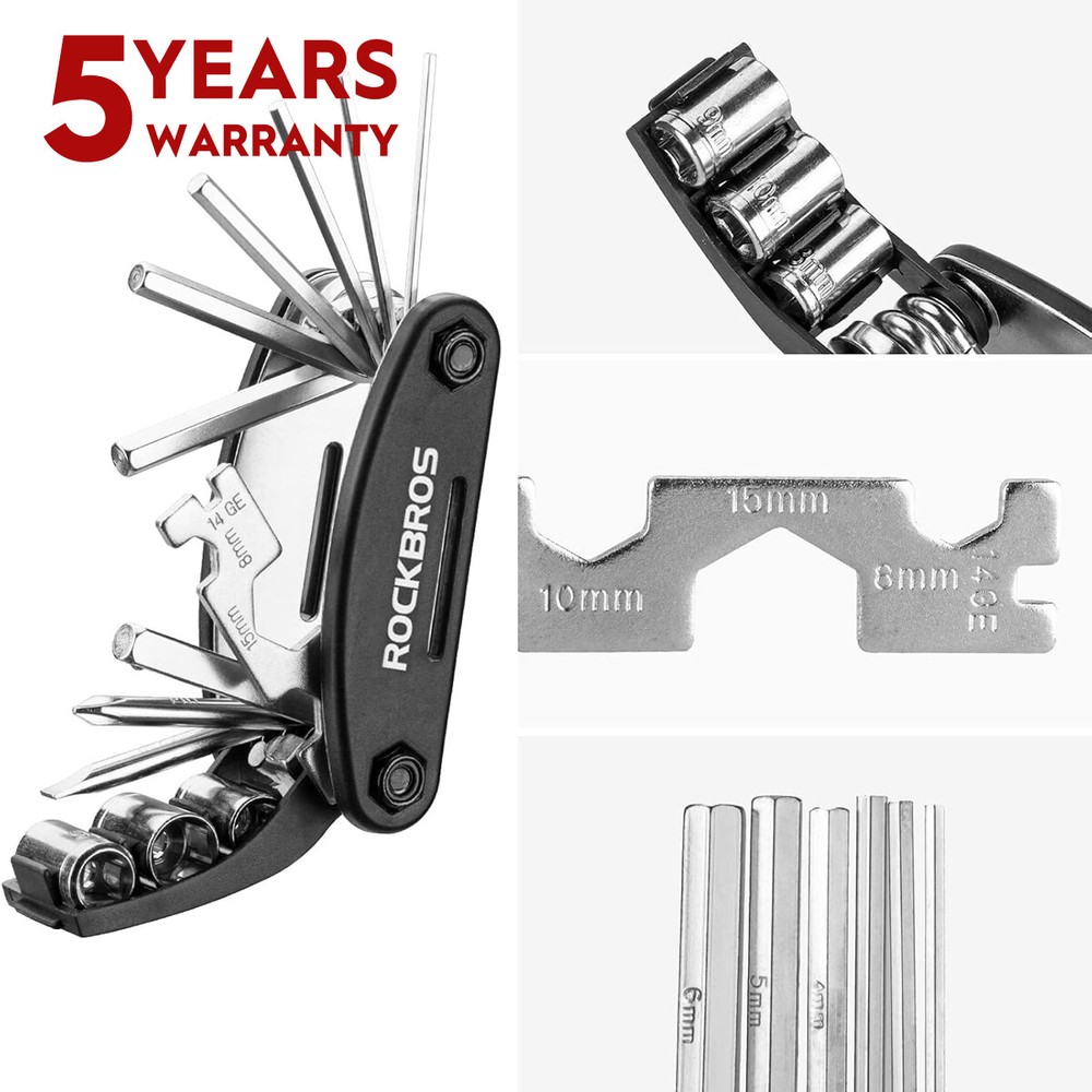 16-in-1 Folding Bike Repair Tool Kit - Compact Multi-Function Pocket Tool Black
