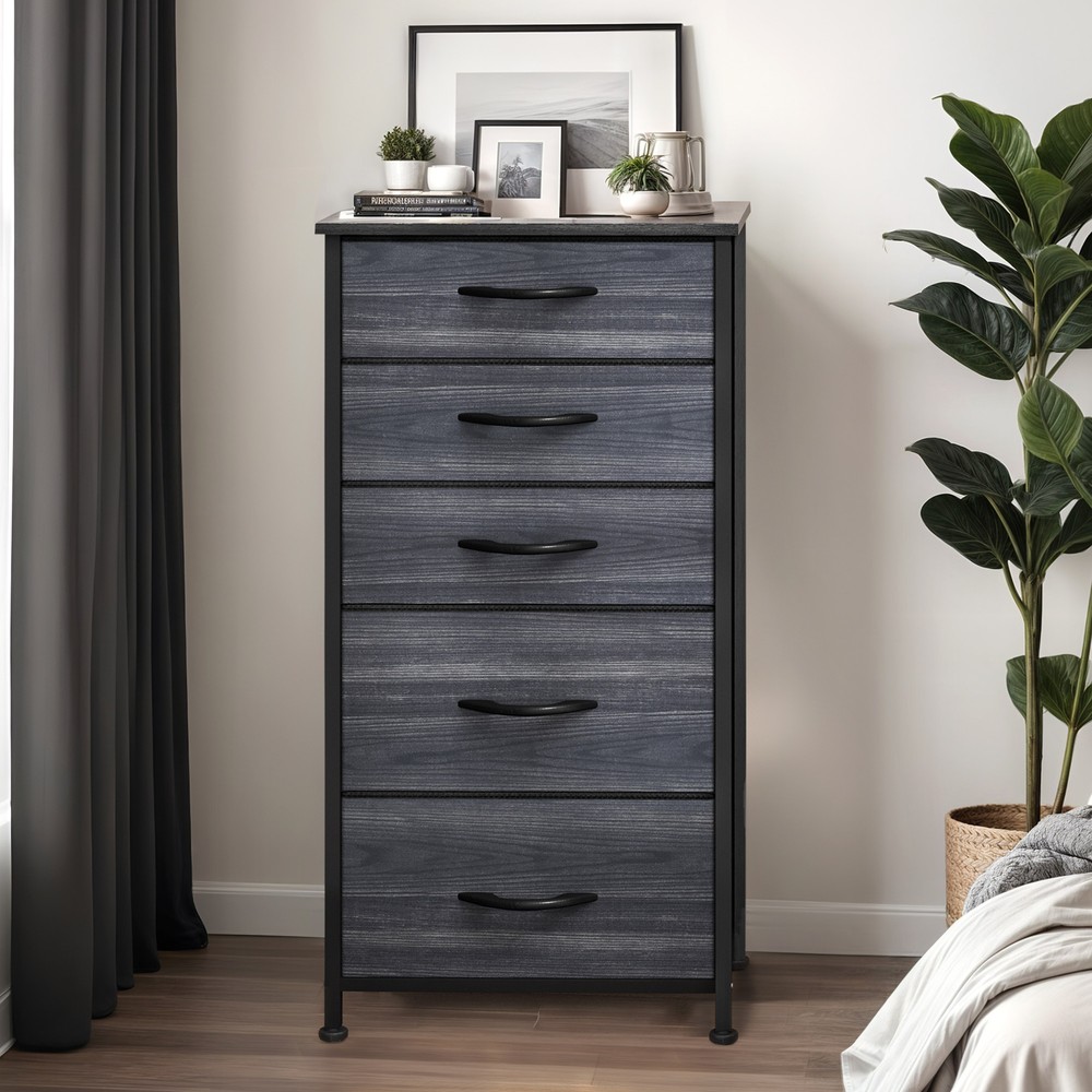 Gray 5-Drawer Chest Dresser for Bedroom Storage & Closet Organization