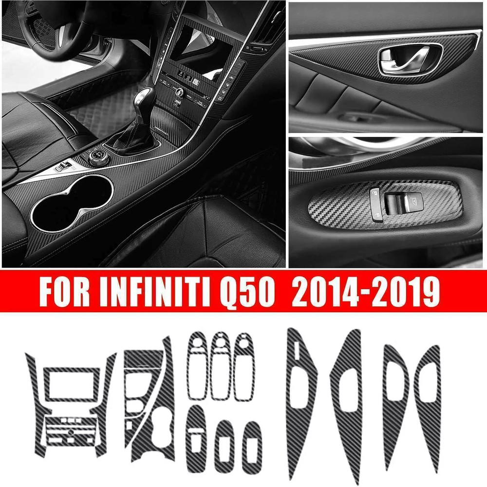 18x Car Interior Accessories Carbon Fiber Decal Cover For Infiniti Q50 2014-2019