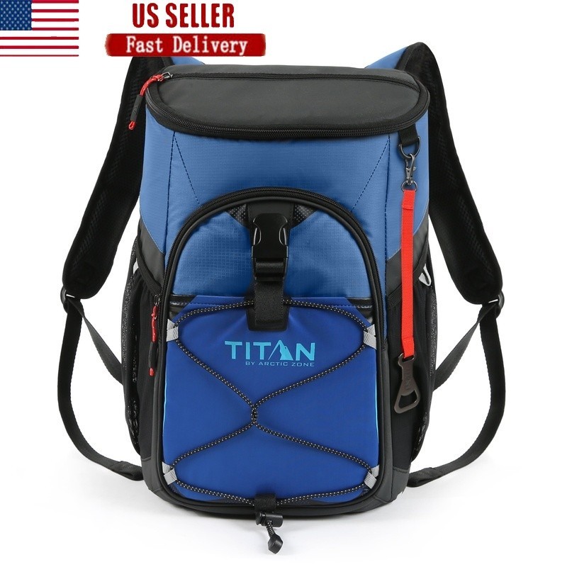Insulated Cooler Backpack 24Can Capacity Leakproof Lining Adjustable Straps Blue
