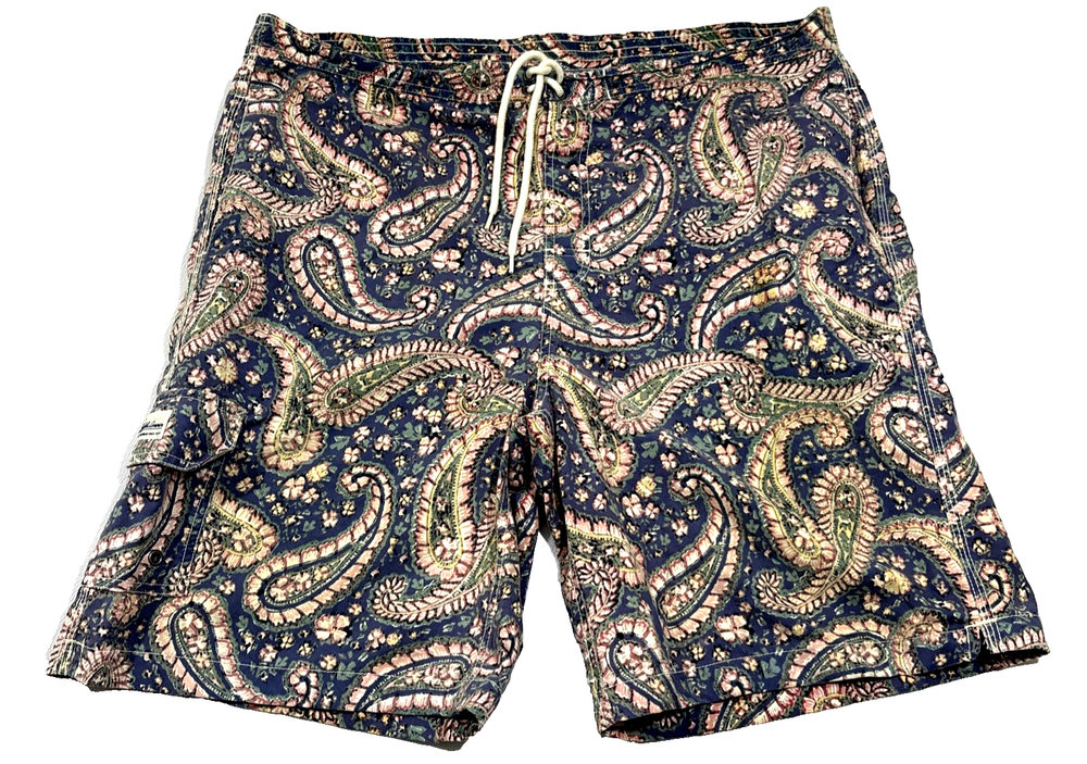 VINTAGE Polo Ralph Lauren Swim Shorts Mens XL Blue Paisley Lined Swimwear EUC