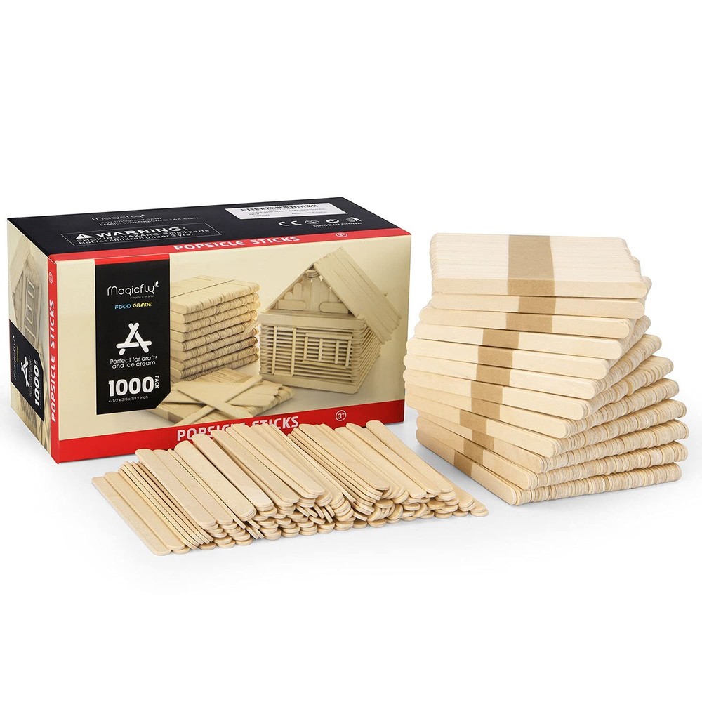 Magicfly 1000pcs Popsicle Sticks, Natural Wooden Food Grade Craft Sticks, 4-1...