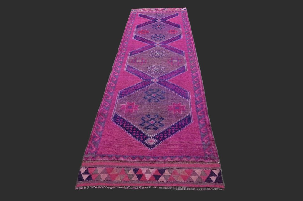 Vintage 3x10 Turkish Oushak Runner Rug Handmade Anatolian Boho Kilim PINK