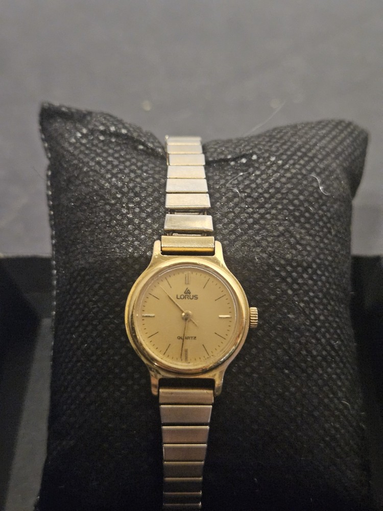VTG‼ LORUS All Gold Tone Metal Ladies Quartz Watch Stretch Band
