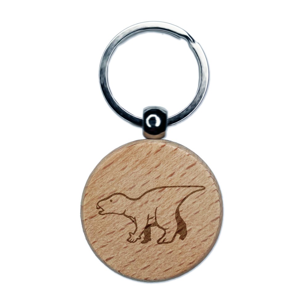 Alert Iguanodon Jurassic Dinosaur Engraved Wood Round Keychain Tag Charm