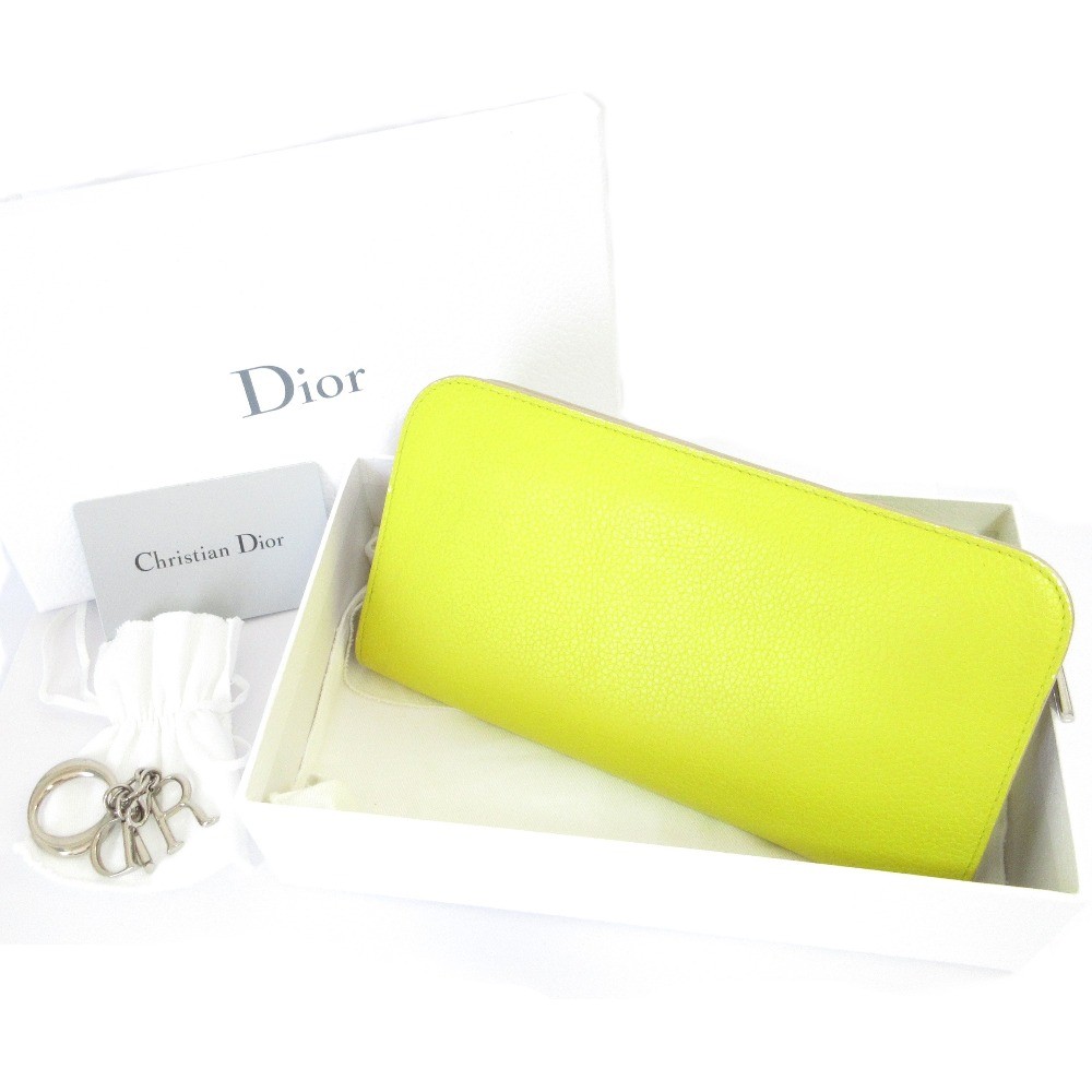 Dior Lady Charm Yellow Long Zipper Wallet Preowned Womens