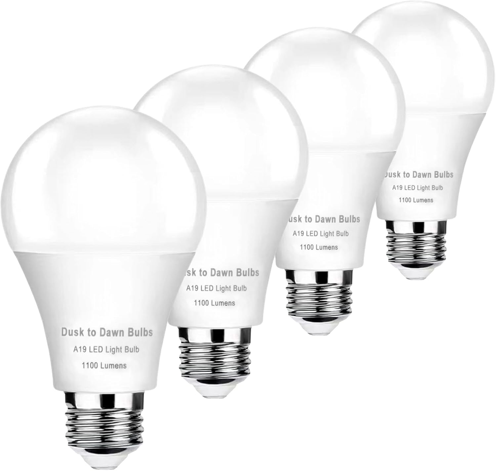 4-Pack Dusk to Dawn Light Bulbs Outdoor 75 Watt Equivalent, Automatic On/Off Sen