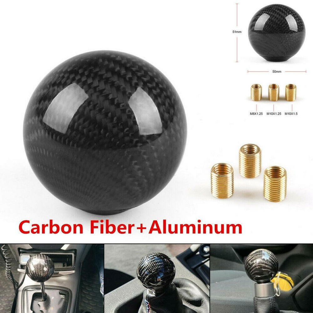 Black Carbon Fiber Aluminum Manual Shift Knob with Thread Adapters