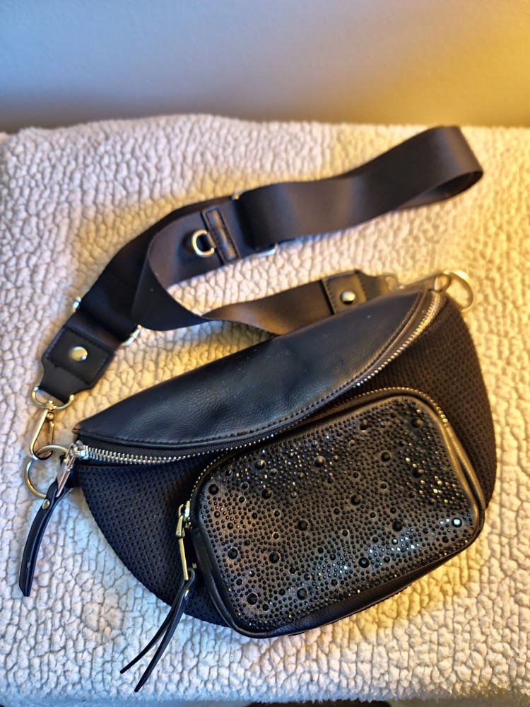 Madden NYC Women's Crystal Fanny Pack Crossbody, Black