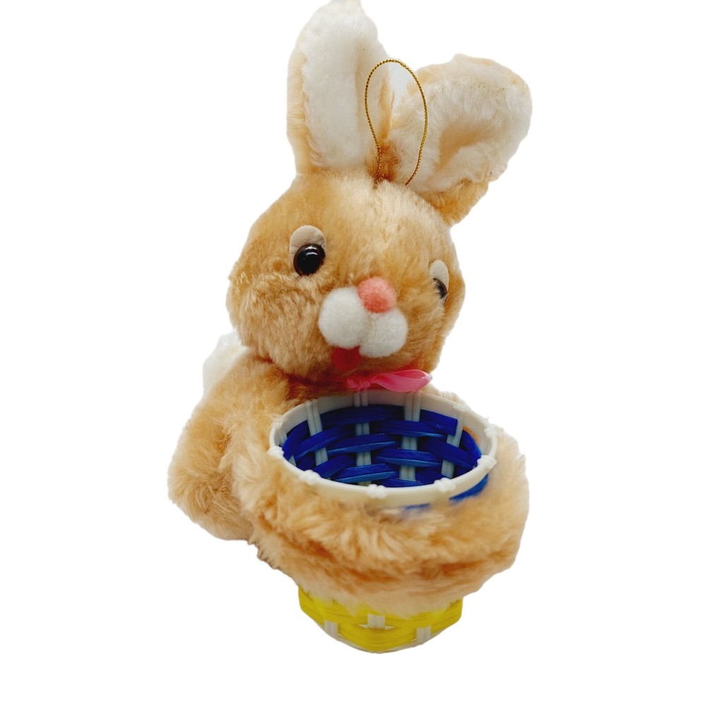 Easter Pets Vintage Easter bunny rabbit holding basket plush stuffed animal