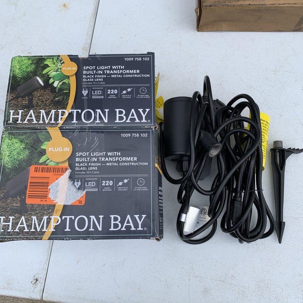 Hampton Bay 250 Lumen Black Plug in LED Outdoor Spotlight Timer 10 ft Cable