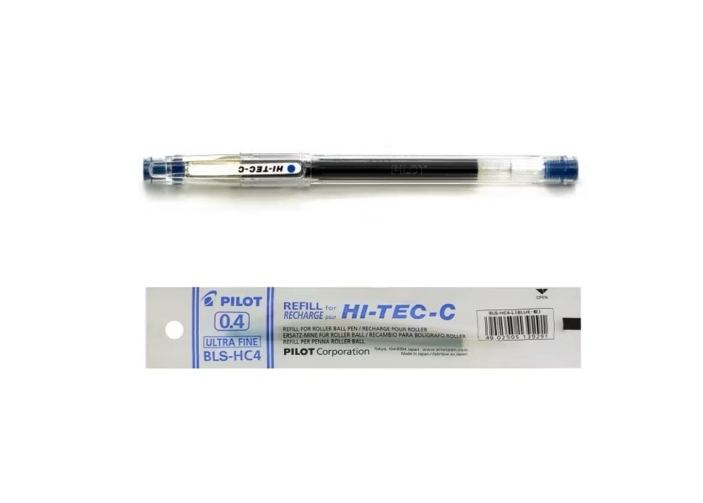 Pilot Hi-Tec-C Gel Pen 1 Blue 0.4 mm pen come With 1 extra .4 blue refill New!