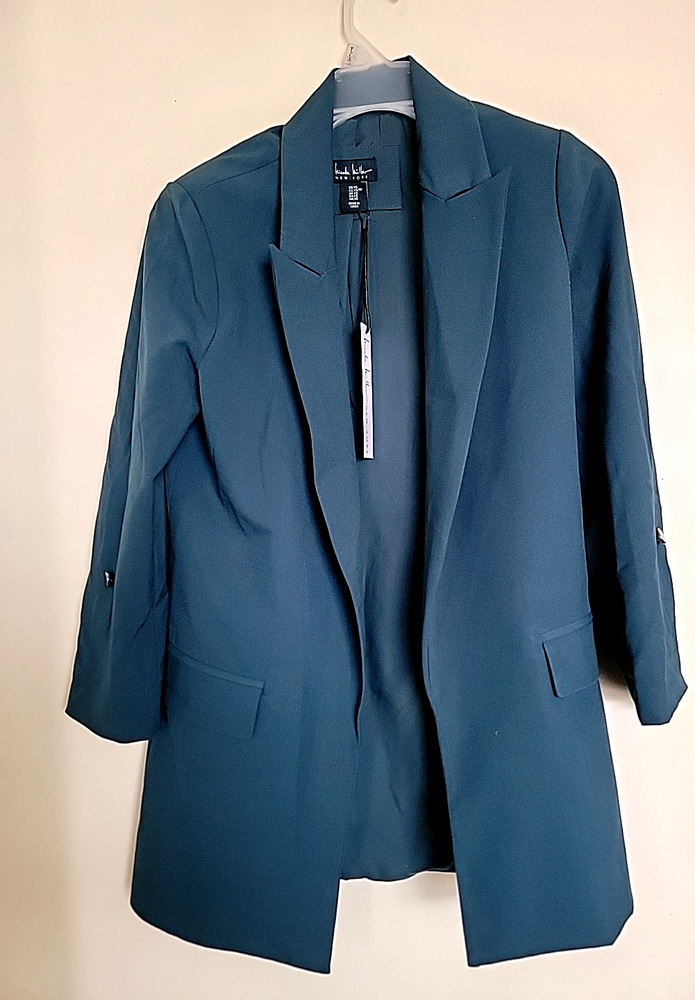 Nicole Miller Stretch Poly-Rayon Blend 3/4 Sleeve Open Blazer XS New