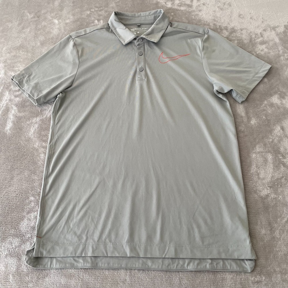 Nike Golf Swing Sport Polo Shirt Men Medium Gray Swoosh Logo Short Sleeve NWOT