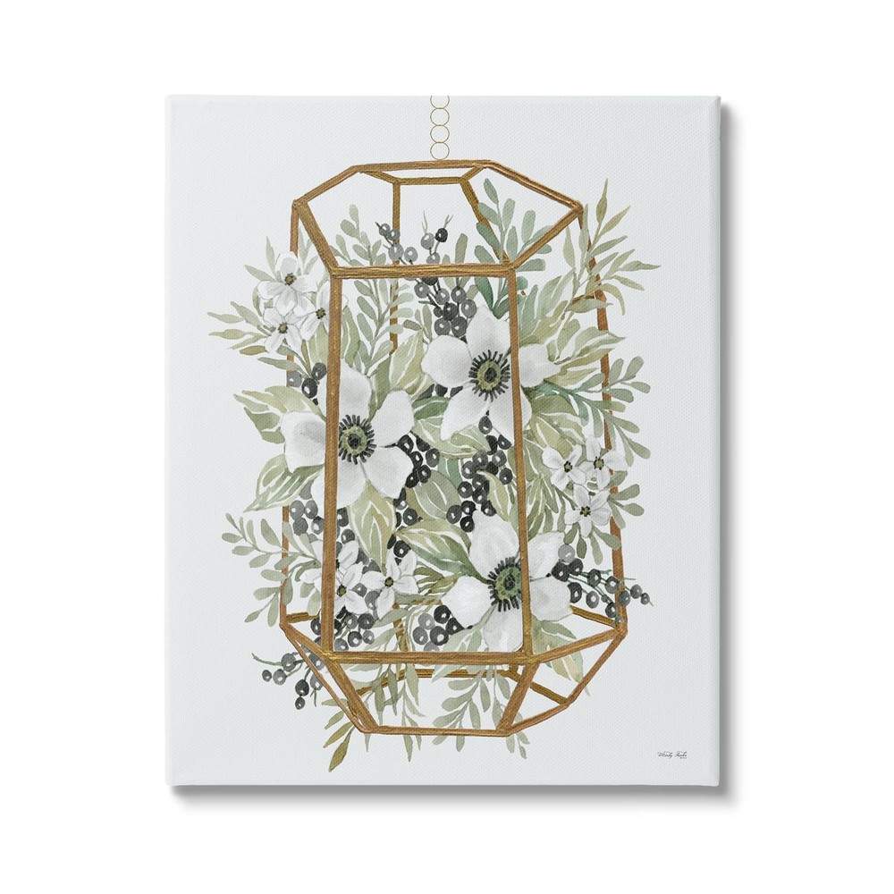 White Floral Poppies Botanical Berries Modern Geometric Planter, Design by Ci...