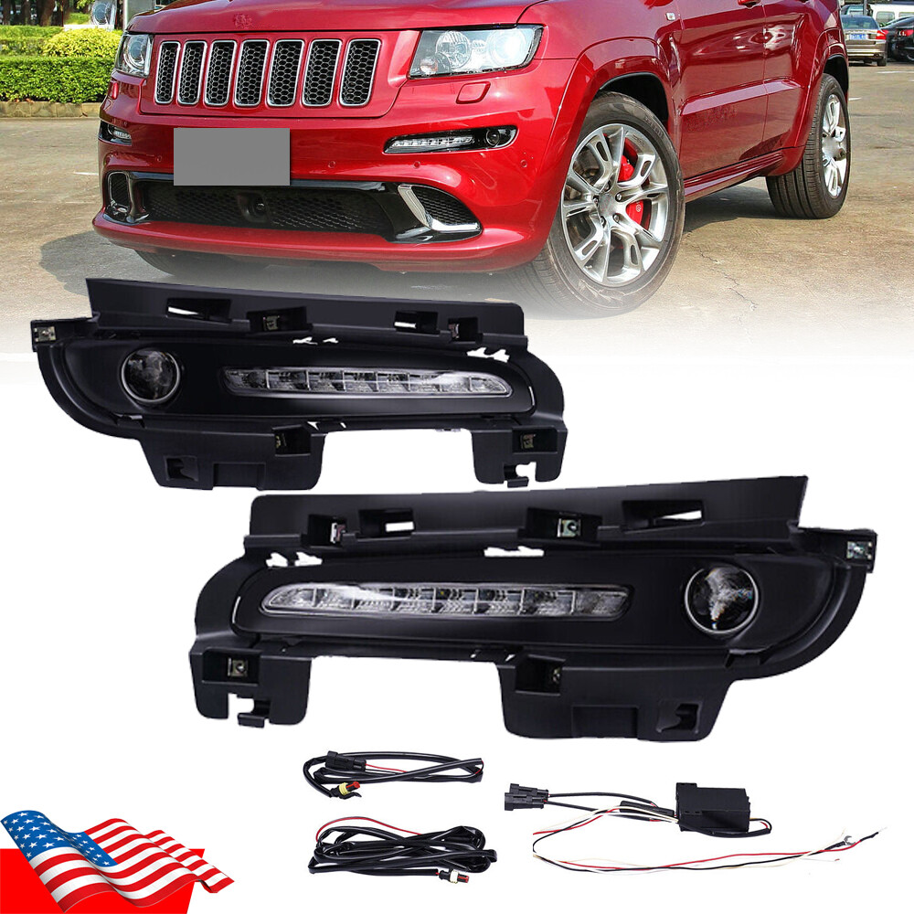 For Jeep Grand Cherokee 12-16 SRT8 LED DRL Bumper Daytime Running Light Fog Lamp