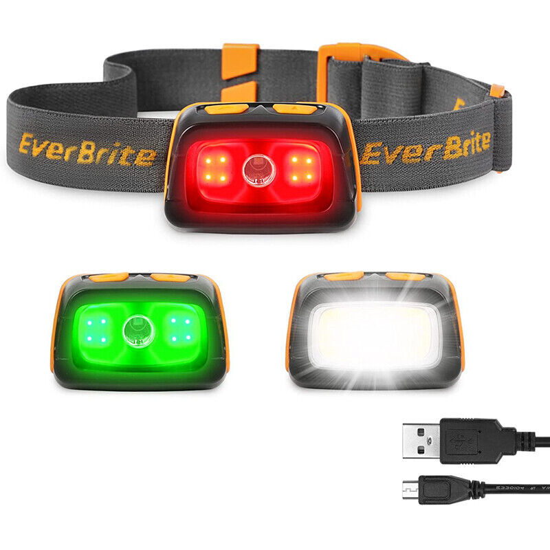 EverBrite Rechargeable LED Headlamp Red Green Light Tail Light 7 Lighting Modes