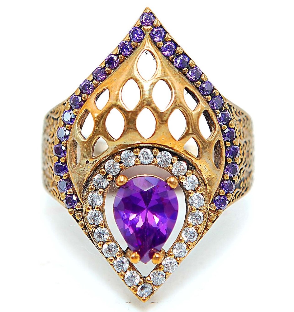 Vintage Ottoman Style 4CT Amethyst Topaz 925 Sterling Silver Ring Size 8 H3-7