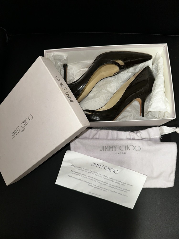 Jimmy Choo Classic Women's Coffee Brown Patent Leather Margo Pump Size 39 Ornate