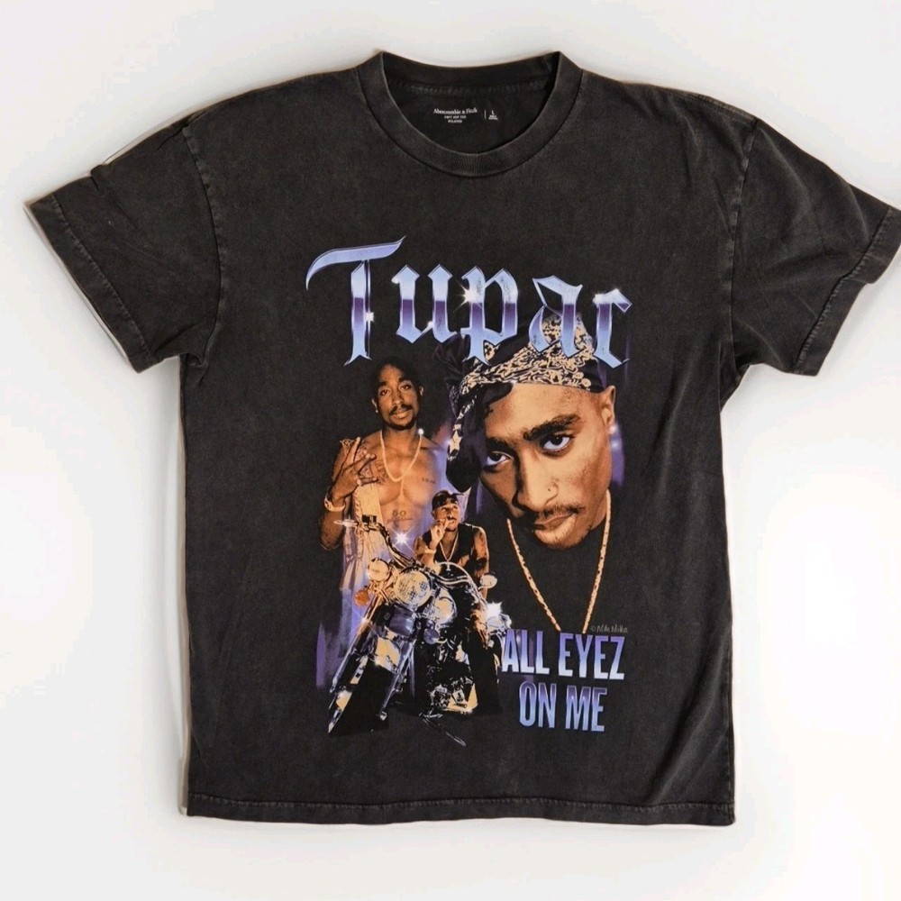 Tupac Shakur All Eyez On Me 2Pac Abercrombie  Black Shortsleeve Mens Size Large