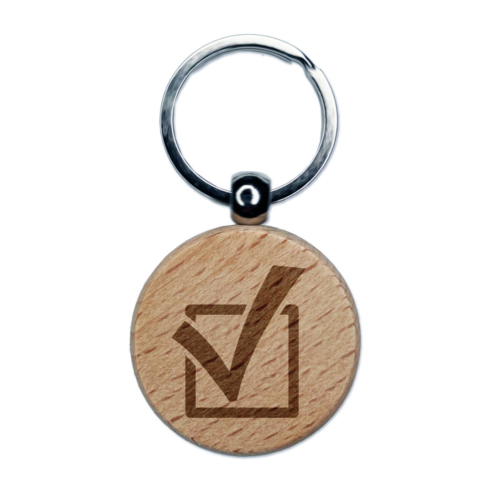 Check in Checkbox Engraved Wood Round Keychain Tag Charm