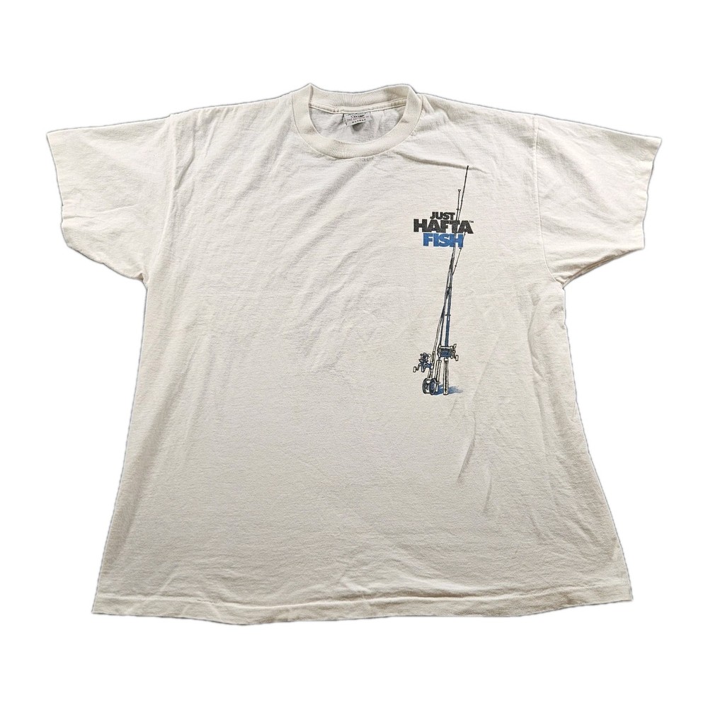 Vintage 90s Double-sided Funny Fishing Graphic T-shirt Hafta Fish Outdoors Sz XL