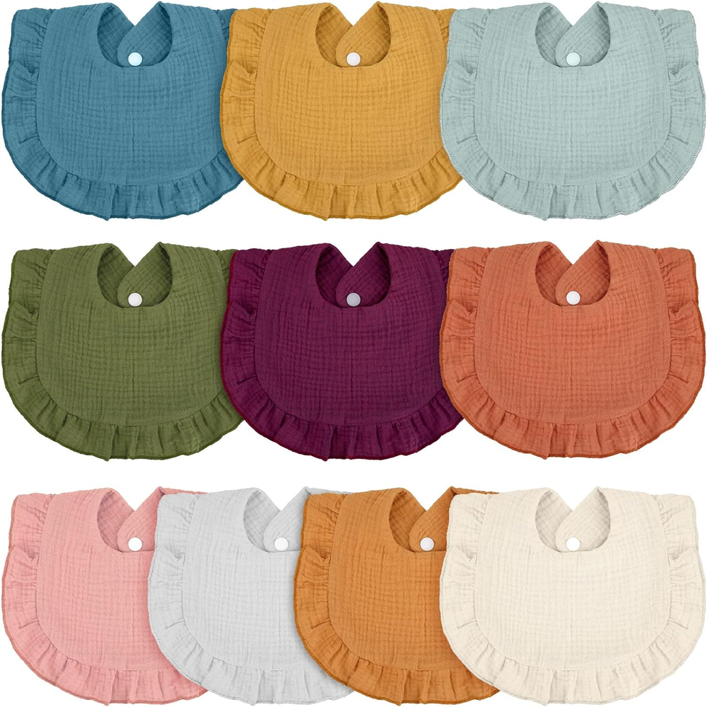 10 Soft Cotton Muslin Drool Bibs for Newborns and Baby Girls