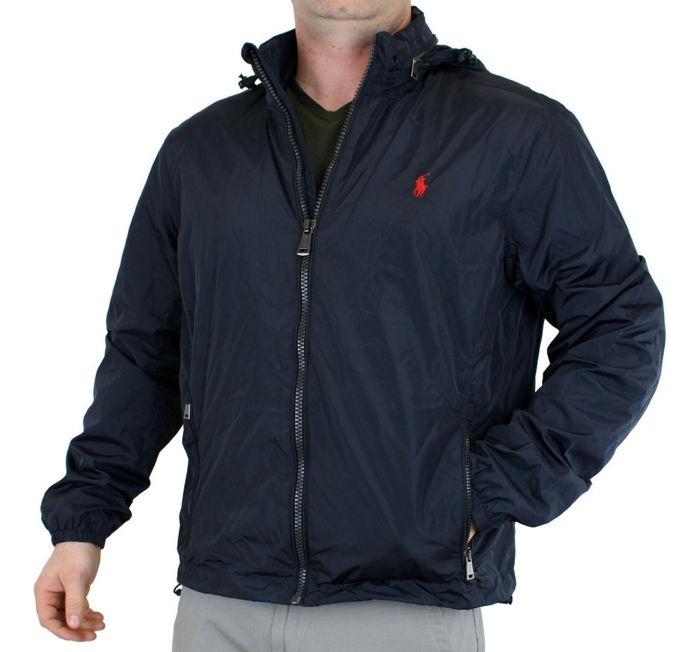 POLO RALPH LAUREN Wind Proof Navy Nylon Hooded Windbreaker Jacket Men's Size Med