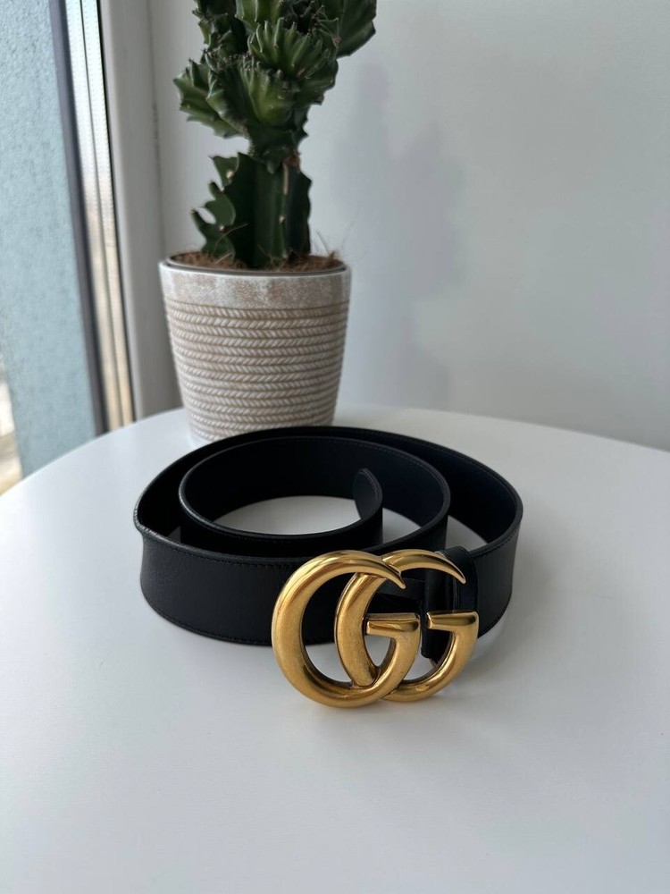 Gucci Gold Double GG Logo Metal Belt Mens Size w32 100cm