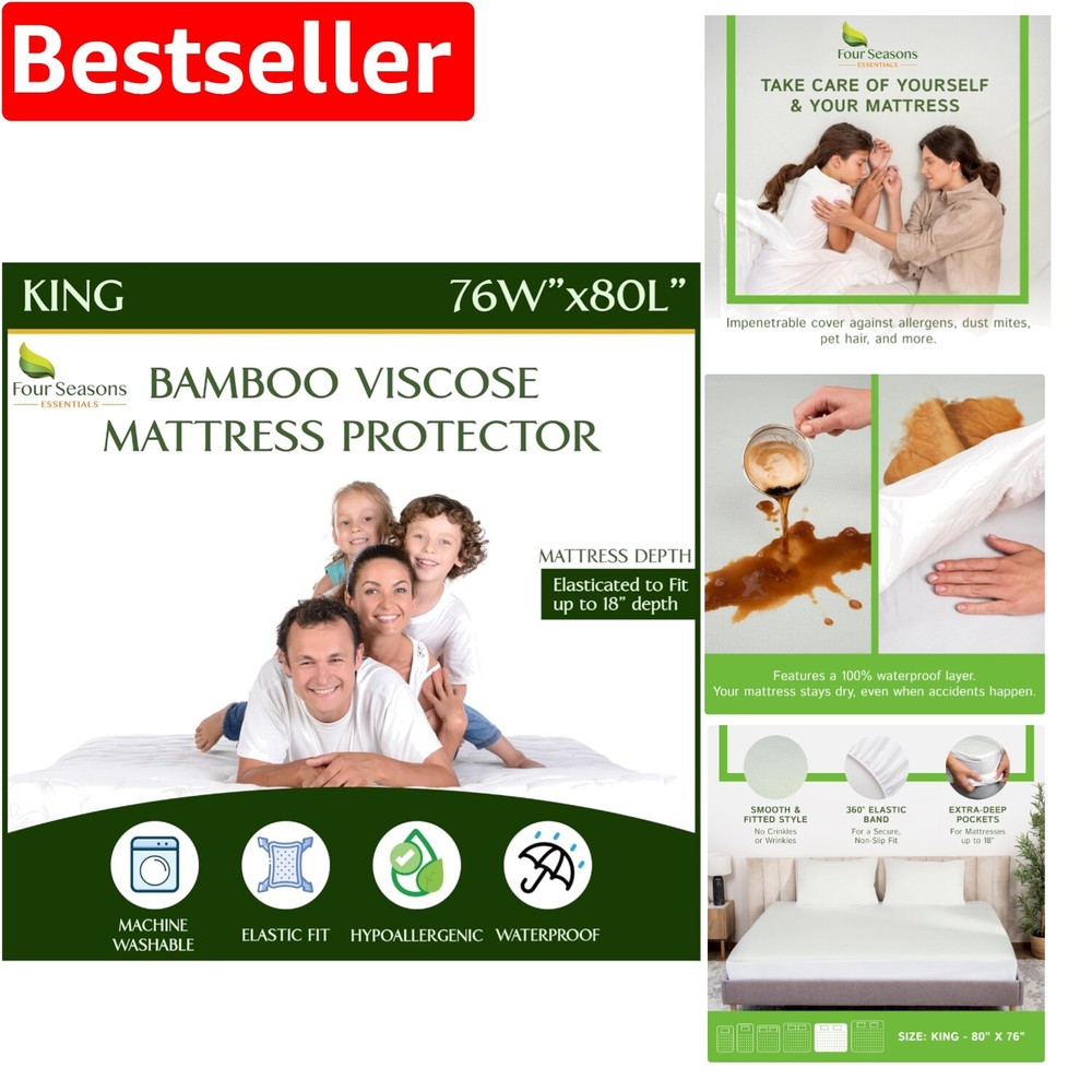 Luxury Waterproof King Size Mattress Cover - Cooling Viscose & Allergen Relief