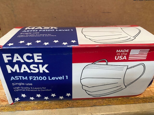 Earloop face mask ASTM F2100 Level 1 | 3 layer pleated - 50 pcs/box, Exp 08/2022