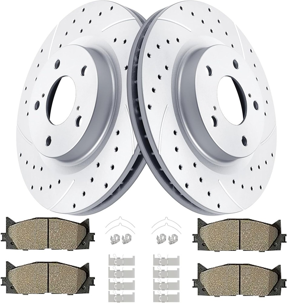 Front Drilled and Slotted Brake Rotors Ceramic Brake Pads Brake Kit Replacement