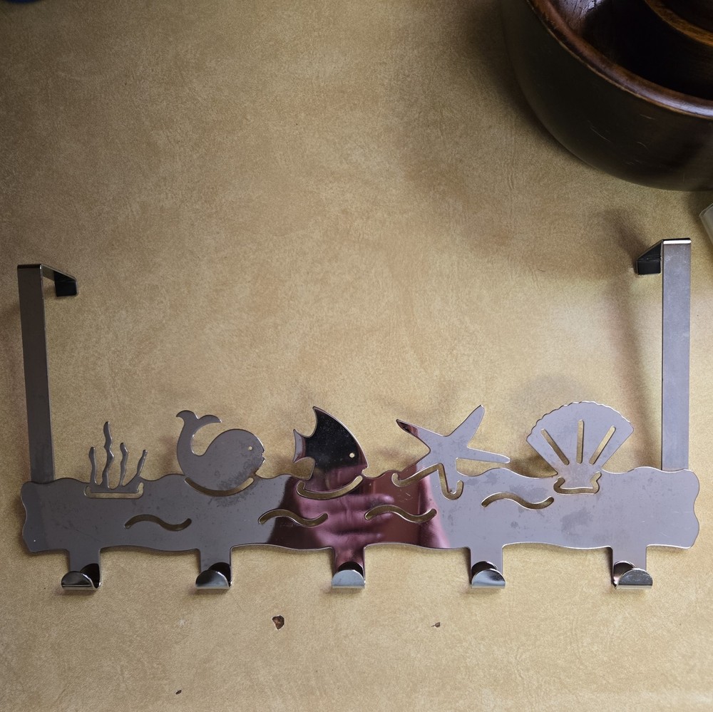 Over The Door 5-Hook Hanger with Under the Sea Fish Coral Design for Towels Coats Bags