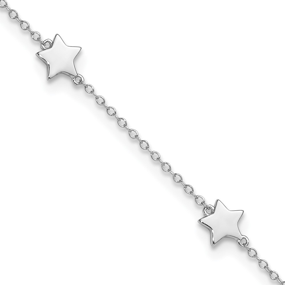 Sterling Silver Rhodium Plated Star Anklet 8.5 Inch with 2 Inch Extension 1.67 Grams