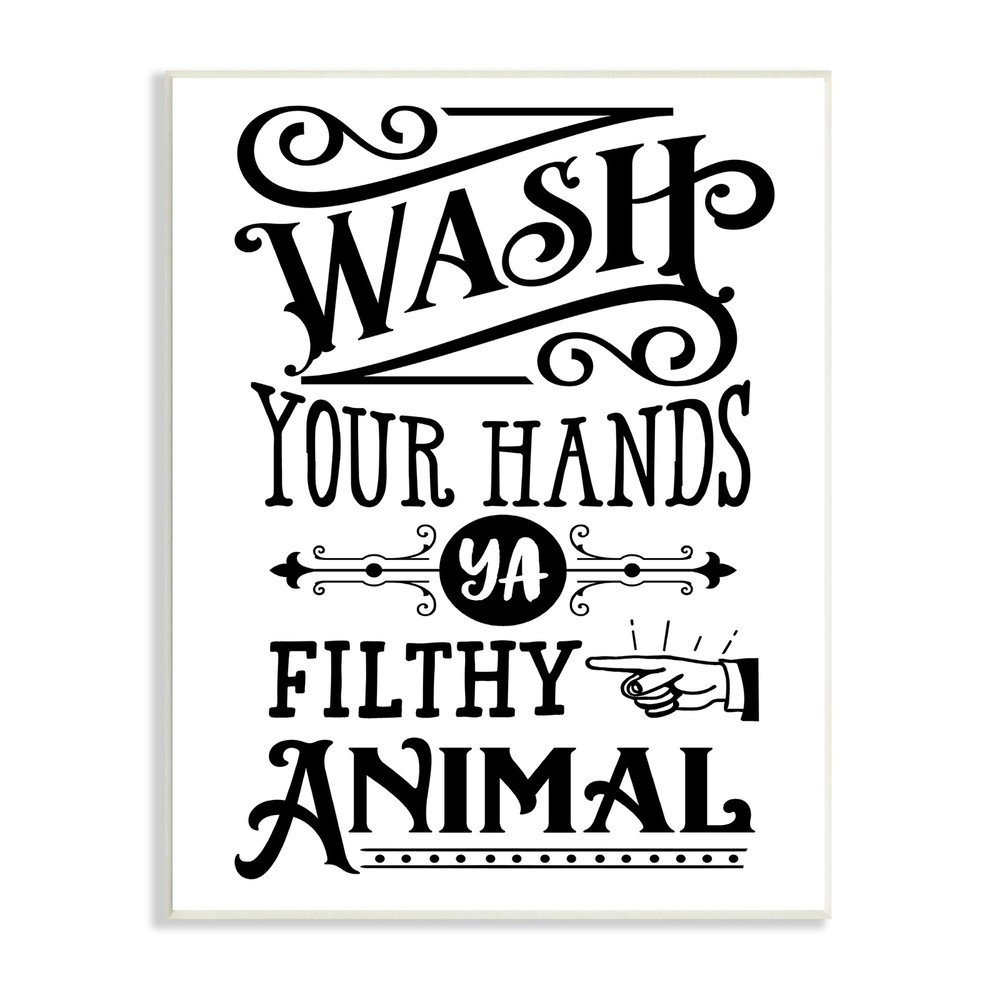 Stupell Wash Your Hands Vintage Symbol Serif Typography Wood Wall Art, Design