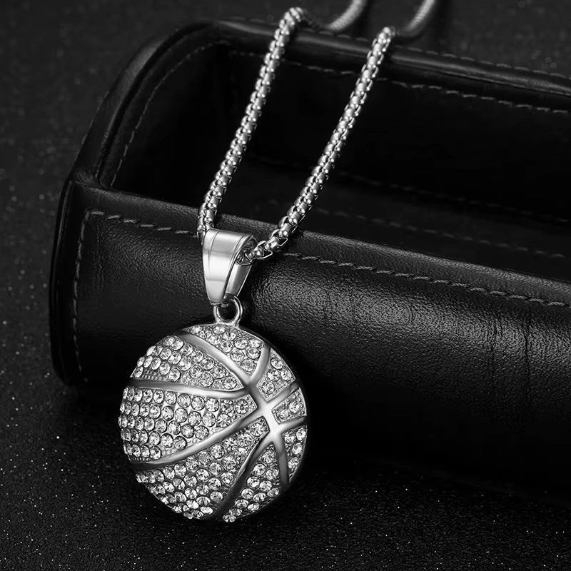 Silver Basketball Pendant Necklace - Stylish Sports Jewelry