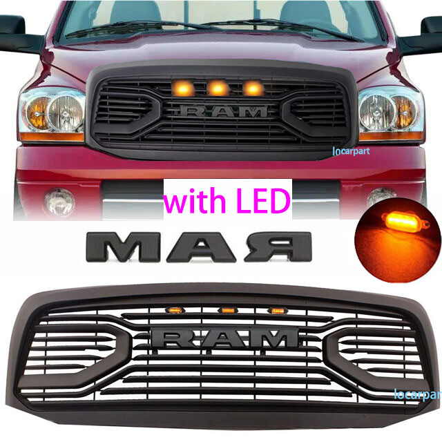 Grill For Dodge RAM 1500 Grille 2006 07 2008 Bumper Grille w/Letter+LED Black