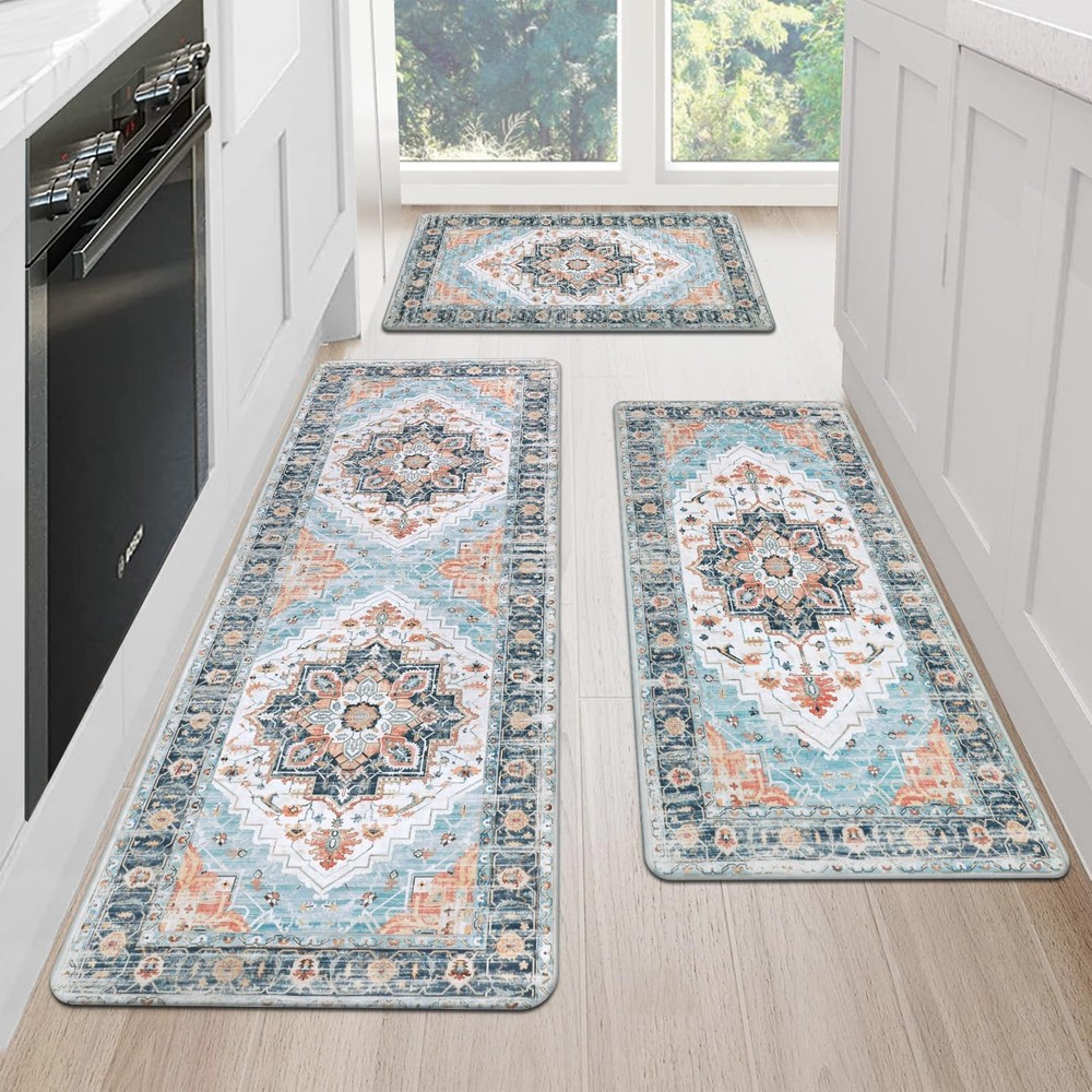 3-Piece Cushioned Anti-Fatigue Non-Slip Kitchen Rug Set