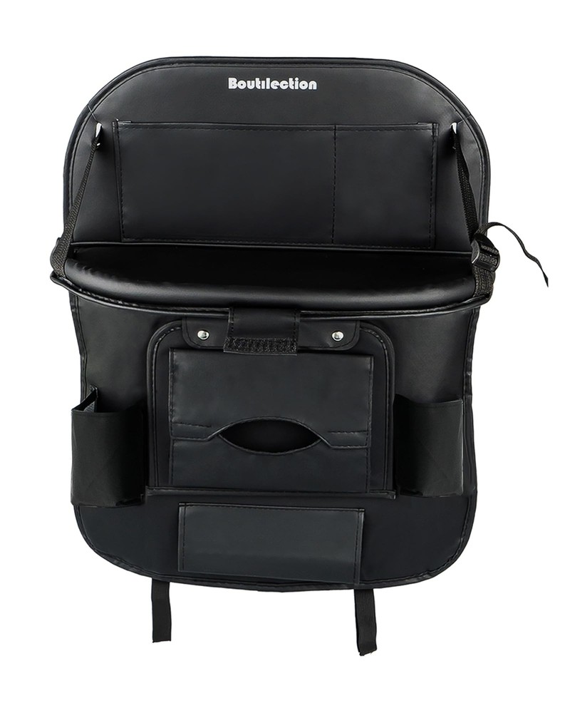 Foldable PU Backseat Car Organizer with Storage Box and Kids Tray