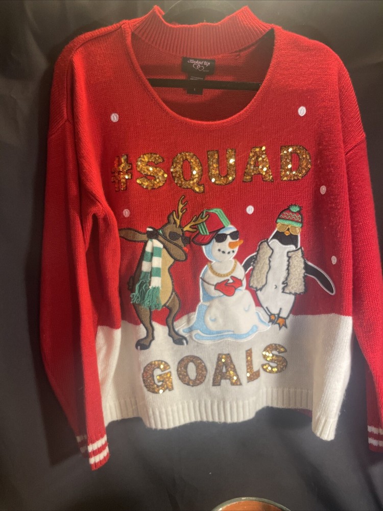 Hooked Up by IOT Junior’s Christmas Squad Goals Keyhole Pullover Sweater Size L
