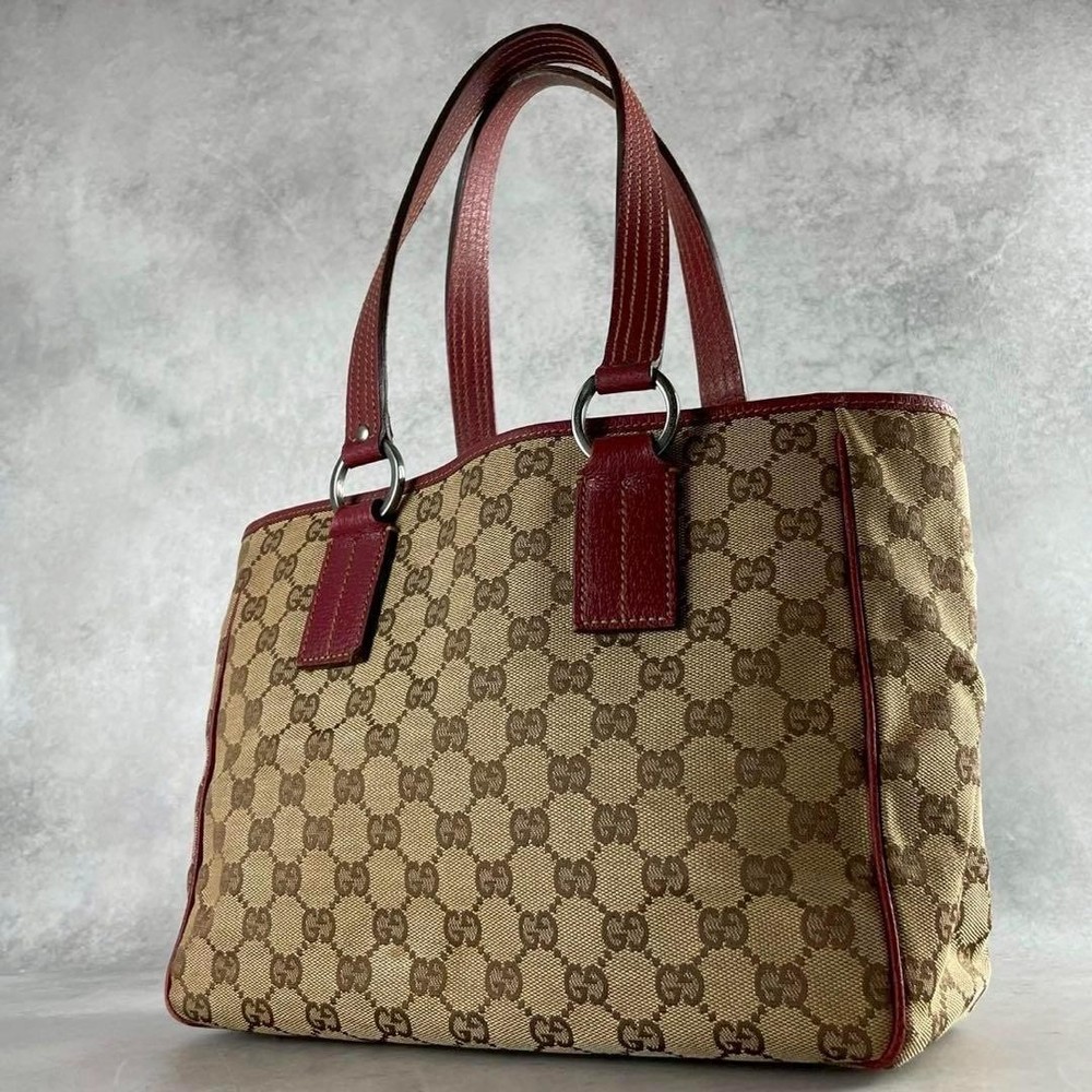 Gucci GG Canvas Tote Bag Leather Red 2Way A4 Casual Used